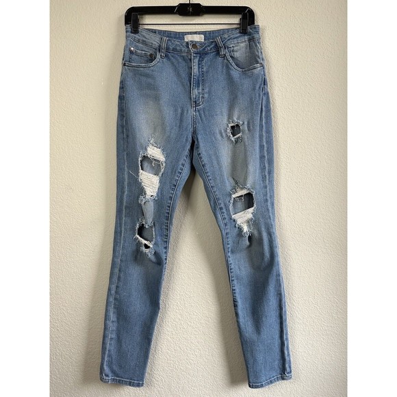 BP. Womens Distressed Mom Jean Straight Baggy Leg Ripped Light Wash Size 27 - Picture 1 of 11